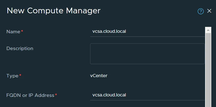 vCenter FQDN or IP