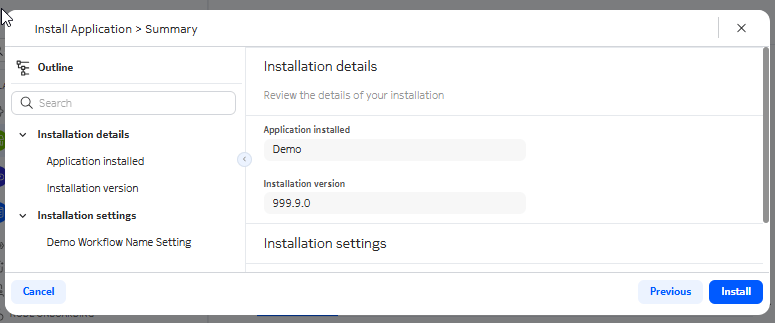 Summary page for an app with settings Summary page for an app with settings